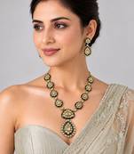 Gold plated emerald green moissanite polki necklace set