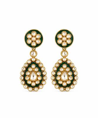 Gold plated emerald green moissanite polki necklace set 4