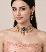 Gold plated navratna kundan pearl choker earring set