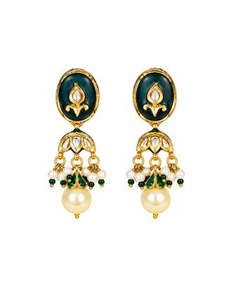 Gold plated navratna kundan pearl choker earring set 4