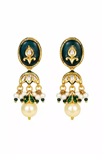 Gold plated navratna kundan pearl choker earring set
