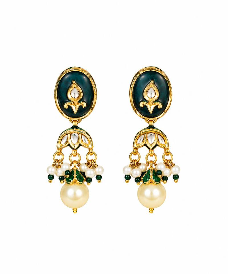 Gold plated navratna kundan pearl choker earring set