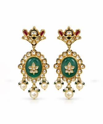 Gold plated kundan ruby red beaded long necklace set 4