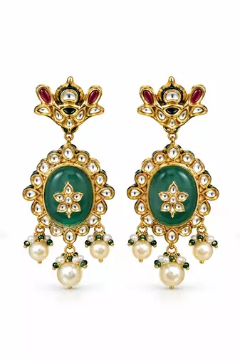 Gold plated kundan ruby red beaded long necklace set
