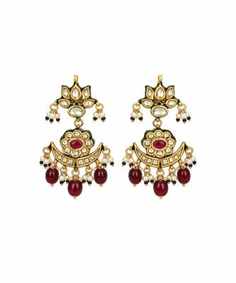 Gold plated ruby red kundan beaded choker earring set 4