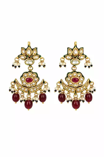Gold plated ruby red kundan beaded choker earring set
