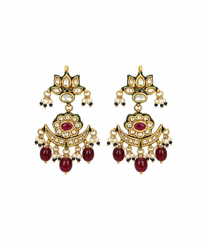 Gold plated ruby red kundan beaded choker earring set