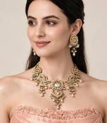 Gold plated kundan pearl statement necklace earring set