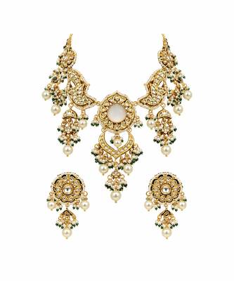 Gold plated kundan pearl statement necklace earring set 2