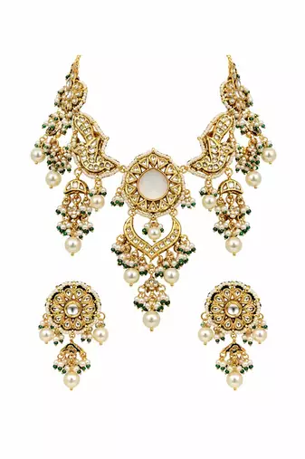 Gold plated kundan pearl statement necklace earring set