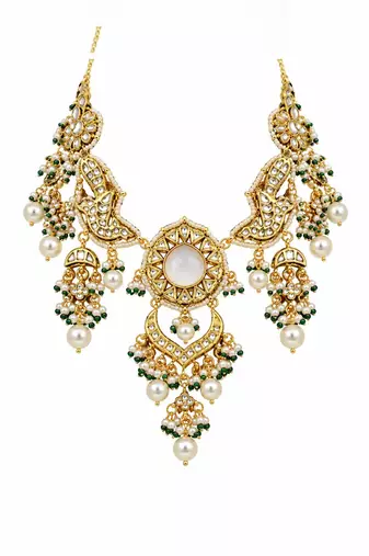 Gold plated kundan pearl statement necklace earring set