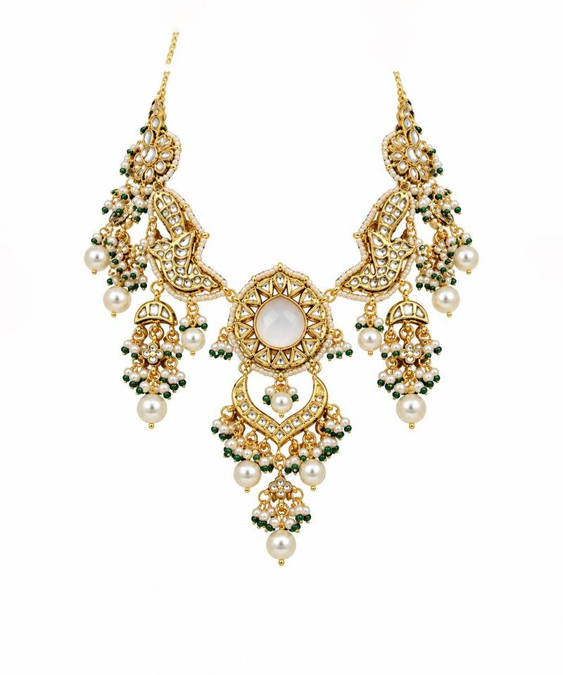 Gold plated kundan pearl statement necklace earring set