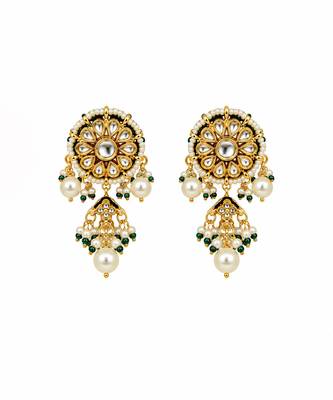 Gold plated kundan pearl statement necklace earring set 4