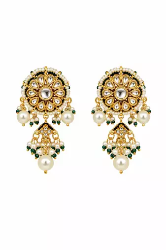 Gold plated kundan pearl statement necklace earring set
