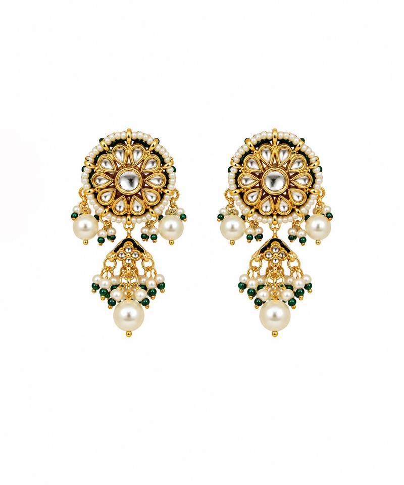 Gold plated kundan pearl statement necklace earring set