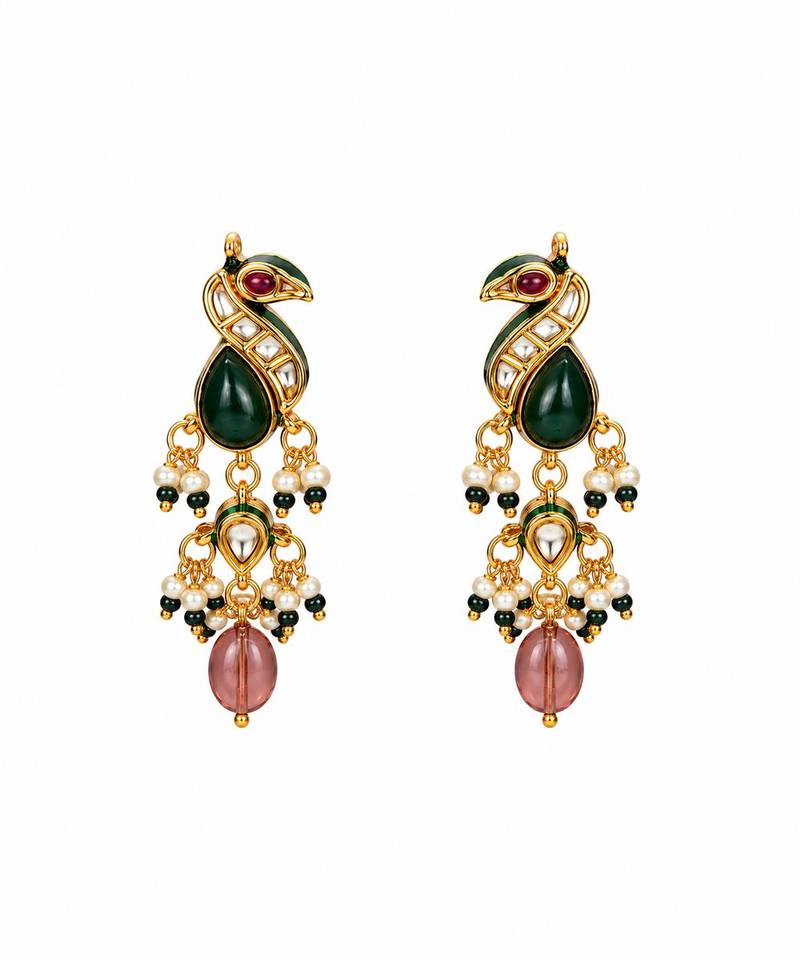 Gold plated kundan peacock beaded choker earring set