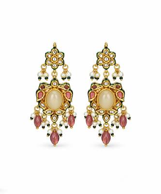 Gold plated kundan beaded choker with drop earrings 4