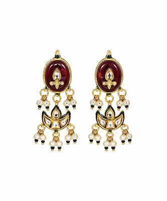 Gold plated kundan beaded choker with drop earrings 4