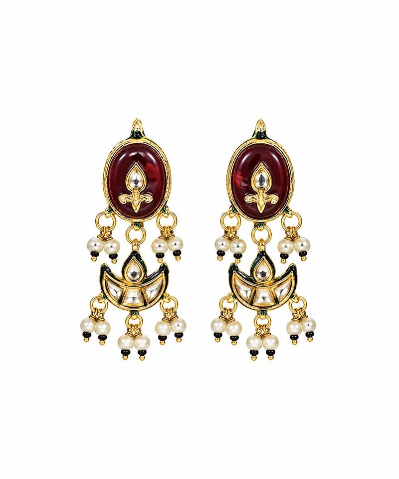 Gold plated kundan beaded choker with drop earrings