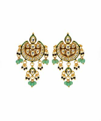 Gold plated kundan sage green beaded choker earring set 4