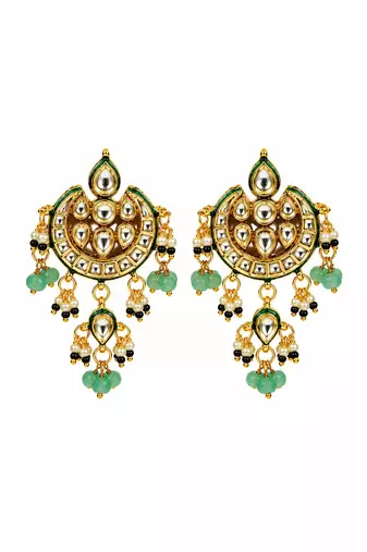 Gold plated kundan sage green beaded choker earring set