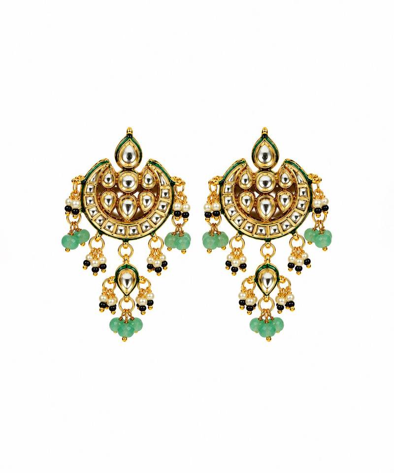 Gold plated kundan sage green beaded choker earring set