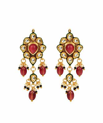 Gold plated kundan sage green beaded choker earring set 4