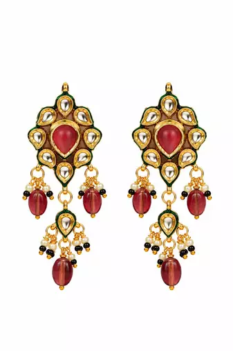 Gold plated kundan sage green beaded choker earring set