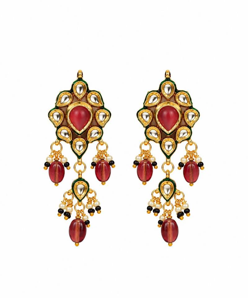 Gold plated kundan sage green beaded choker earring set