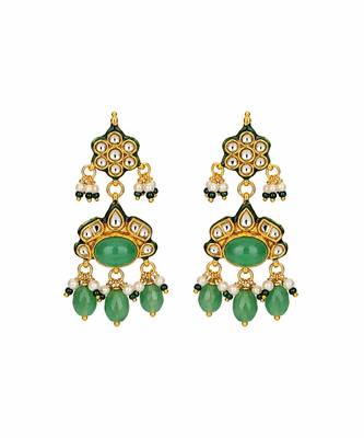 Gold plated kundan beaded choker with drop earrings 4