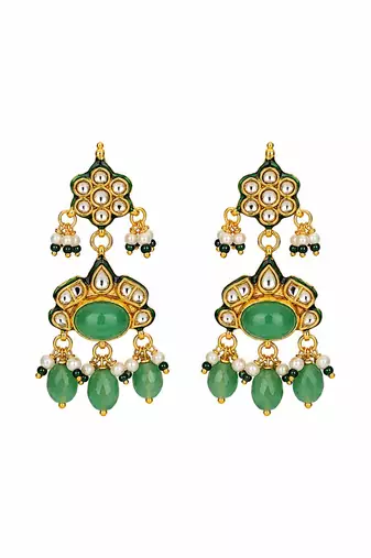 Gold plated kundan beaded choker with drop earrings