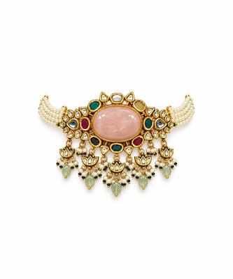 Gold plated kundan stone choker with drop earrings 3