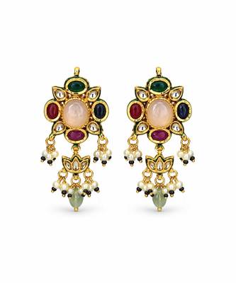 Gold plated kundan stone choker with drop earrings 4