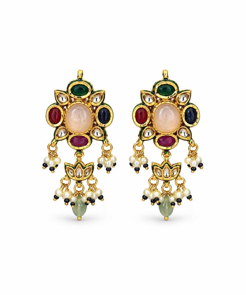 Gold plated kundan stone choker with drop earrings