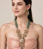 Gold plated kundan beaded long necklace earring set