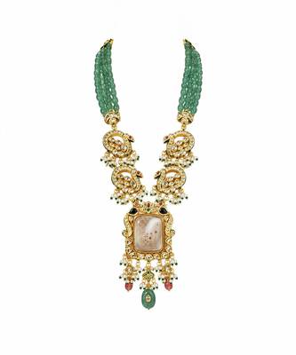 Gold plated kundan beaded long necklace earring set 3
