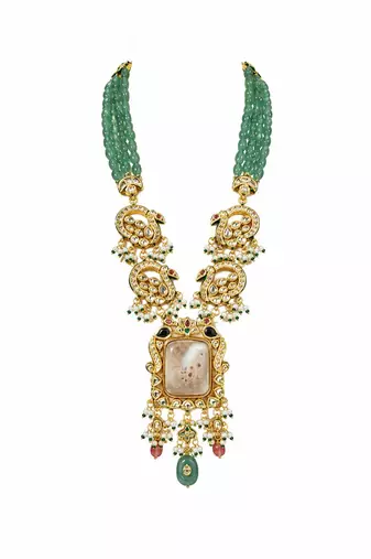 Gold plated kundan beaded long necklace earring set