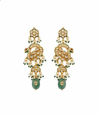 Gold plated kundan beaded long necklace earring set 4