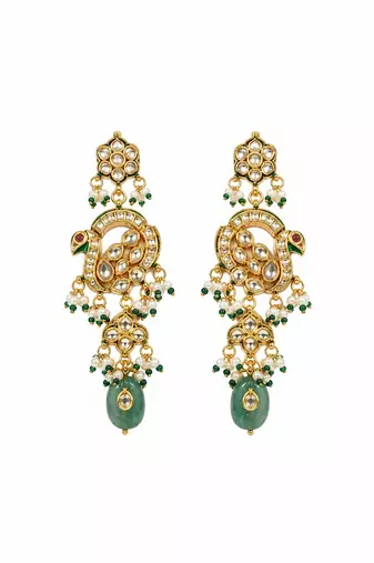 Gold plated kundan beaded long necklace earring set