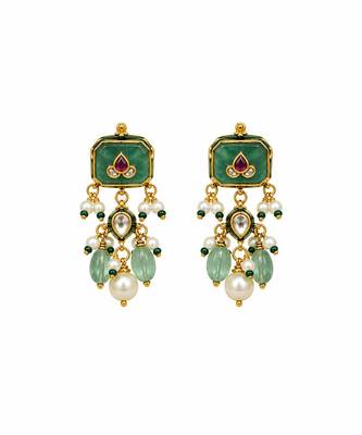 Gold plated kundan multistone beaded choker earring set 4