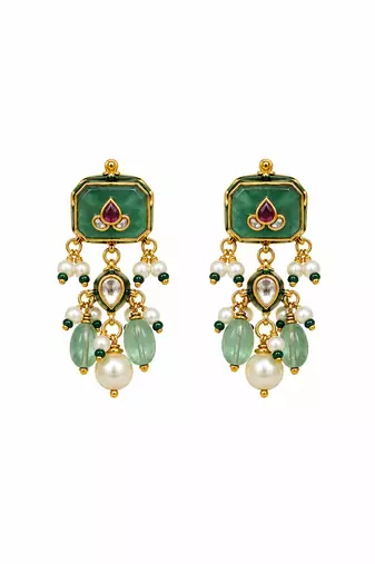 Gold plated kundan multistone beaded choker earring set