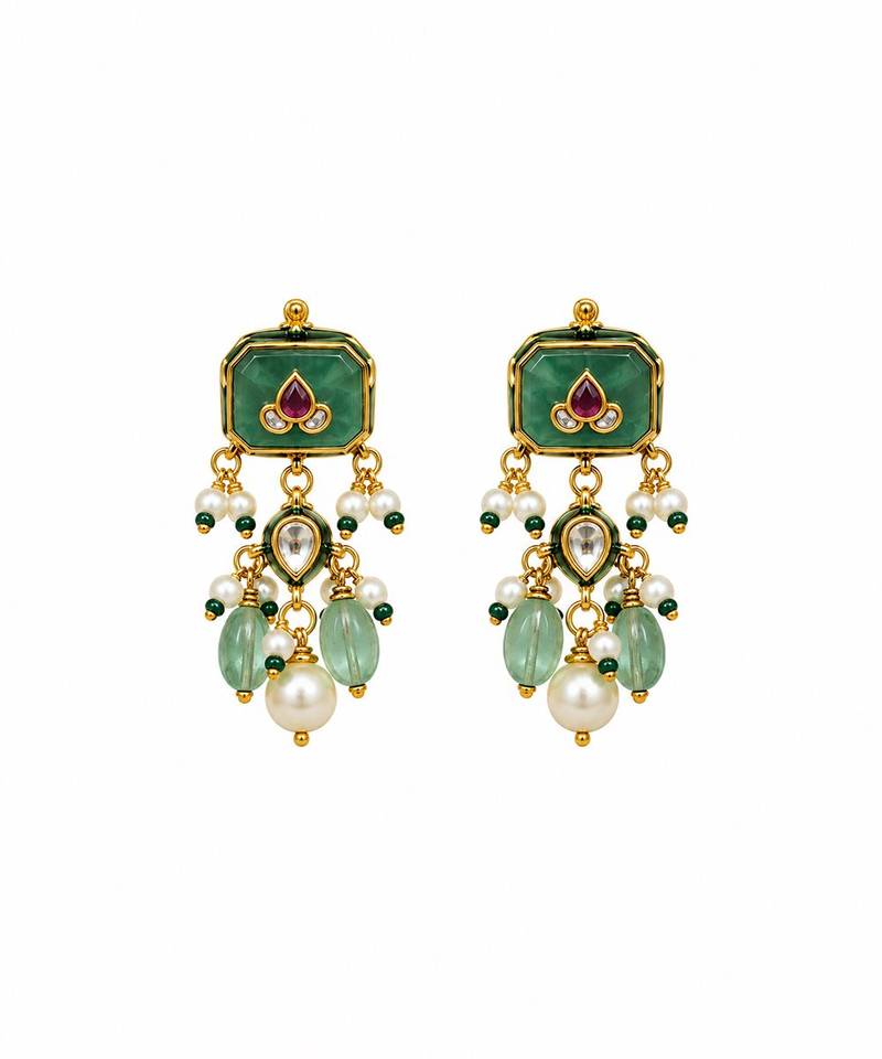Gold plated kundan multistone beaded choker earring set