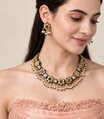 Gold plated navratna kundan floral necklace earring set
