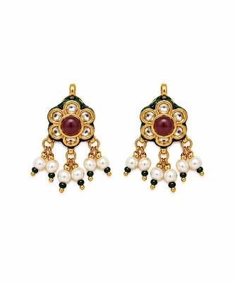 Gold plated navratna kundan floral necklace earring set 4