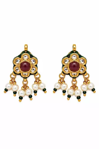 Gold plated navratna kundan floral necklace earring set