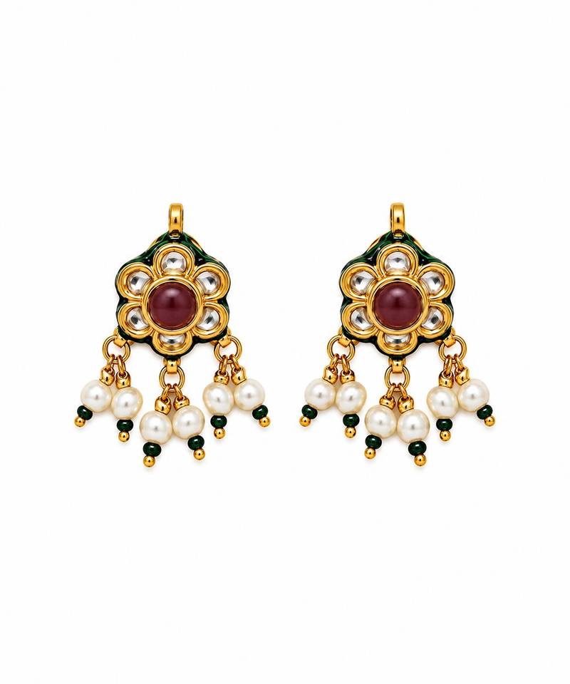 Gold plated navratna kundan floral necklace earring set