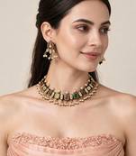 Gold plated navratna kundan pearl necklace earring set