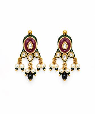 Gold plated navratna kundan pearl necklace earring set 4