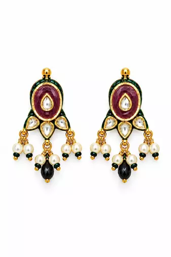 Gold plated navratna kundan pearl necklace earring set