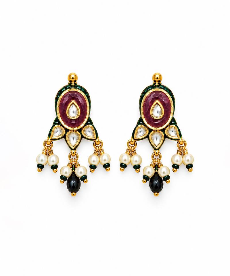 Gold plated navratna kundan pearl necklace earring set